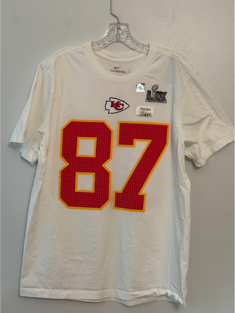 Nike Kansas City Chiefs Travis Kelce #87 Super Bowl LVII White T-Shirt Large